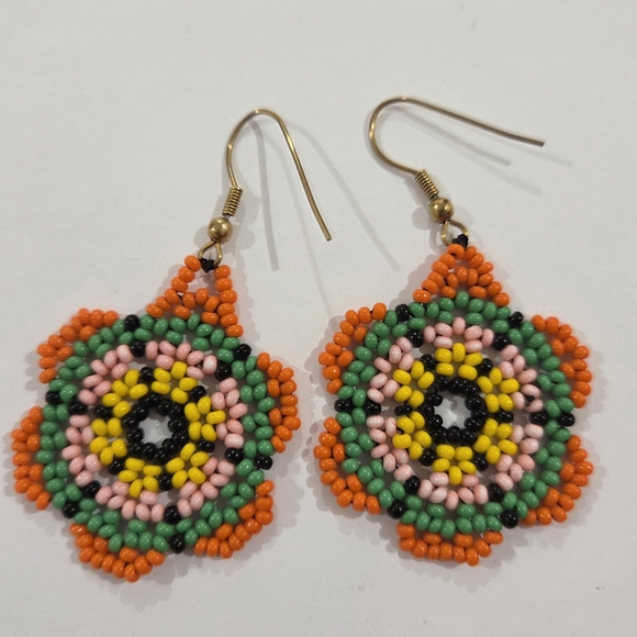 Jewelry - Colorful Beaded Flower Earrings